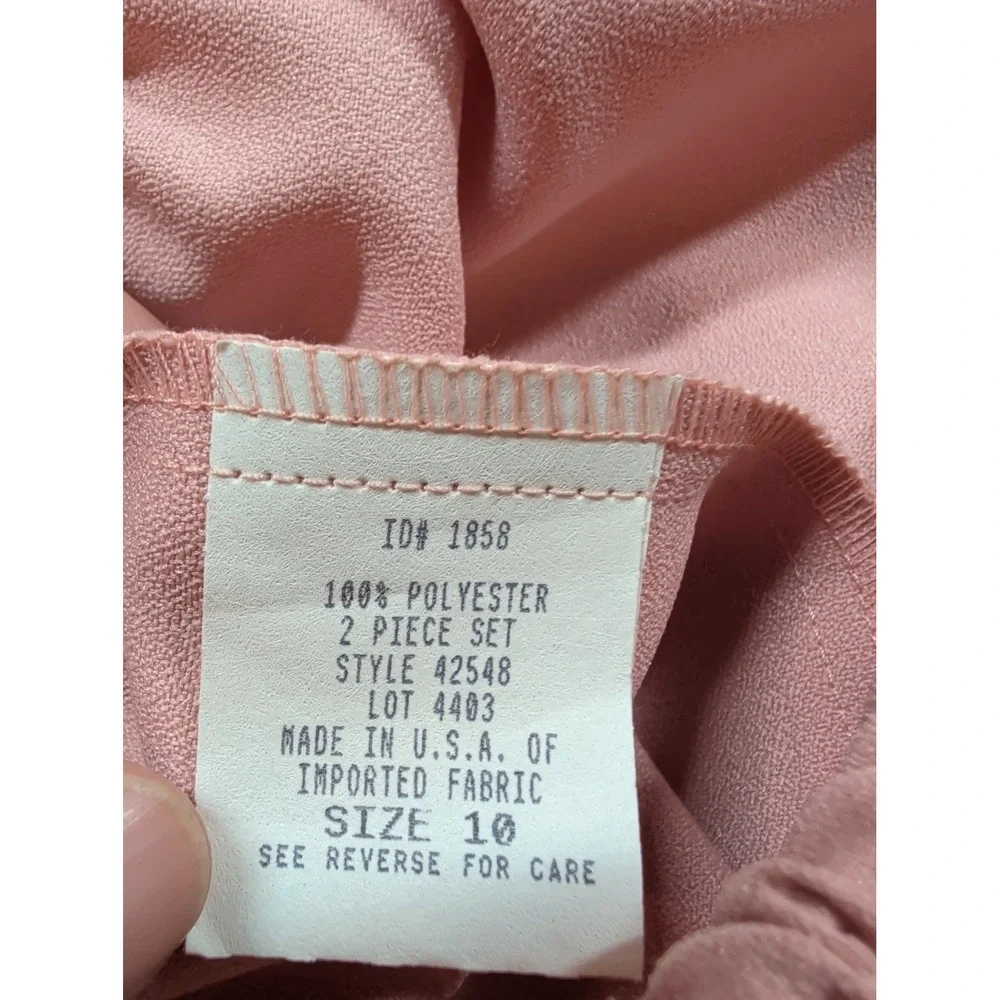 Bedford Fair Lifestyles Pink 2 Piece Pant Set Short Sleeve Button Top Size 10